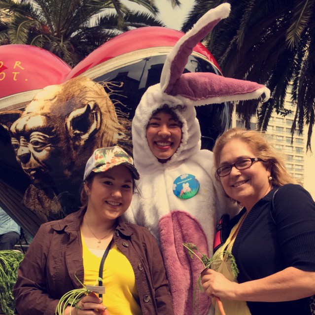 My mom & I with the Lush Cosmetics Bunny  wearing Yellow For Seth during the LUSH Freshly Picked Scavenger Hunt! 